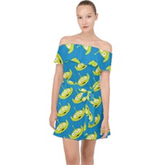 Pattern Aliens Off Shoulder Chiffon Dress by artworkshop