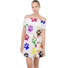 Pawprints Off Shoulder Chiffon Dress by artworkshop