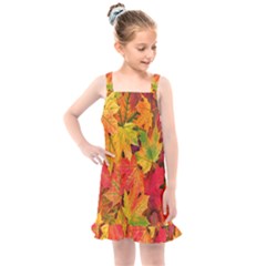 Autumn Background Maple Leaves Kids  Overall Dress by artworkshop