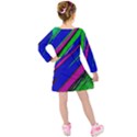 Diagonal Green Blue Purple And Black Abstract Art Kids  Long Sleeve Velvet Dress View2