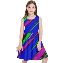 Diagonal Green Blue Purple And Black Abstract Art Kids  Skater Dress by KorokStudios