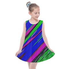 Diagonal Green Blue Purple And Black Abstract Art Kids  Summer Dress by KorokStudios