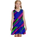 Diagonal Green Blue Purple And Black Abstract Art Kids  Sleeveless Tiered Mini Dress View1