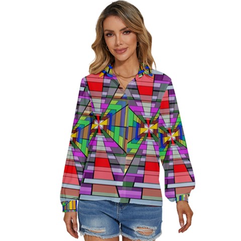 Art Background Abstract Women s Long Sleeve Button Down Shirt by artworkshop