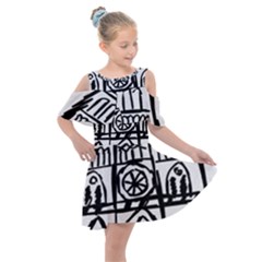 Gold Foil Notre Dame Kids  Shoulder Cutout Chiffon Dress by artworkshop