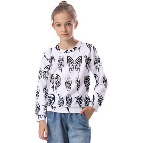 Tattoo Pattern Coin Purse Kids  Long Sleeve Tee With Frill  by artworkshop