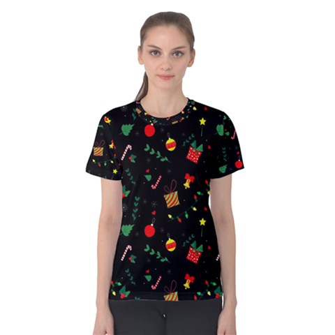 Christmas Pattern Texture Colorful Wallpaper Women s Cotton Tee by Ravend