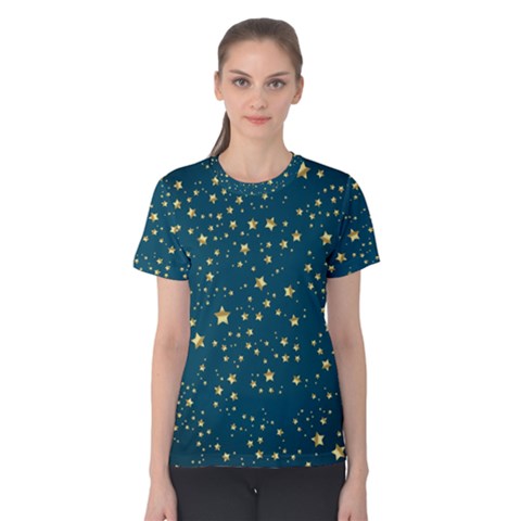 Star Golden Pattern Christmas Design White Gold Women s Cotton Tee by Ravend