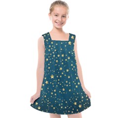 Star Golden Pattern Christmas Design White Gold Kids  Cross Back Dress by Ravend