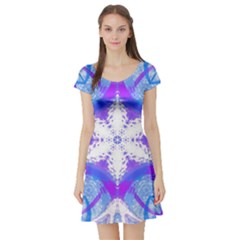 Snowflake Kaleidoscope Template Background Short Sleeve Skater Dress by Ravend