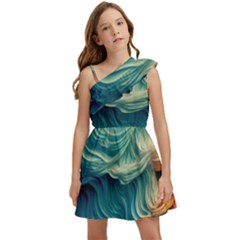 Art Pattern Artis Hands Illustration Kids  One Shoulder Party Dress by Ravend