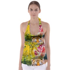 Rainbow Painted Nature Bigcat Babydoll Tankini Top by Sparkle