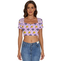 Skullsun Short Sleeve Square Neckline Crop Top  by Sparkle