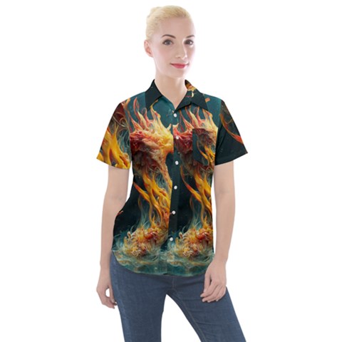 Flame Deep Sea Underwater Creature Wild Women s Short Sleeve Pocket Shirt by Pakemis