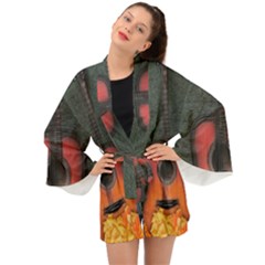 Guitar Ropes Music Instrument Sound Melody Long Sleeve Kimono by Pakemis