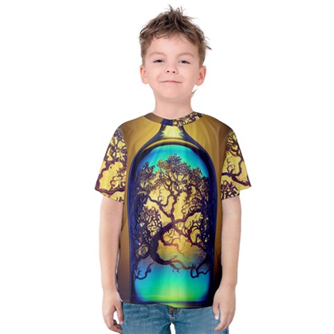 Flask Bottle Tree In A Bottle Perfume Design Kids  Cotton Tee by Pakemis