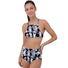 Graffiti Spray Can Characters Seamless Pattern High Waist Tankini Set by Pakemis