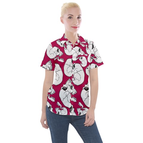 Terrible Frightening Seamless Pattern With Skull Women s Short Sleeve Pocket Shirt by Pakemis