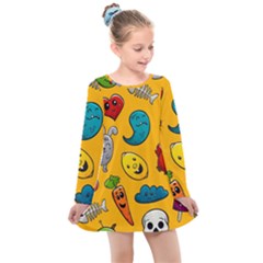 Graffiti Characters Seamless Ornament Kids  Long Sleeve Dress by Pakemis