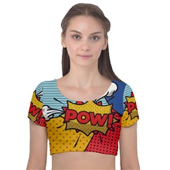 Pow Word Pop Art Style Expression Vector Velvet Short Sleeve Crop Top  by Pakemis