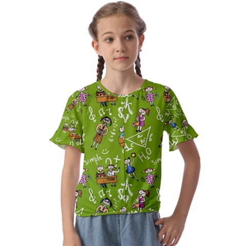 Seamless Pattern With Kids Kids  Cuff Sleeve Scrunch Bottom Tee by Pakemis