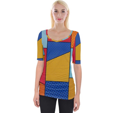 Dotted Colors Background Pop Art Style Vector Wide Neckline Tee by Pakemis