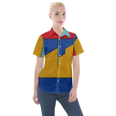 Dotted Colors Background Pop Art Style Vector Women s Short Sleeve Pocket Shirt by Pakemis