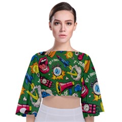 Pop Art Colorful Seamless Pattern Tie Back Butterfly Sleeve Chiffon Top by Pakemis