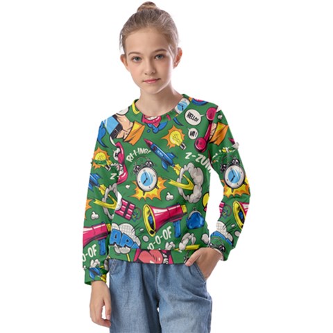 Pop Art Colorful Seamless Pattern Kids  Long Sleeve Tee With Frill  by Pakemis