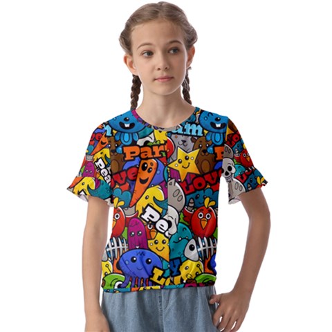 Graffiti Characters Seamless Pattern Kids  Cuff Sleeve Scrunch Bottom Tee by Pakemis