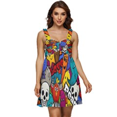 Graffiti Characters Seamless Pattern Ruffle Strap Babydoll Chiffon Dress by Pakemis