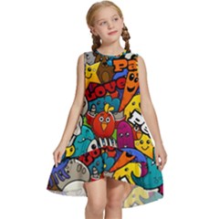 Graffiti Characters Seamless Pattern Kids  Frill Swing Dress by Pakemis