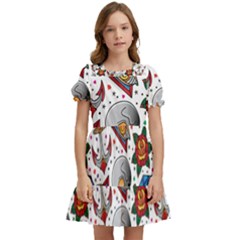 Full Color Flash Tattoo Patterns Kids  Puff Sleeved Dress by Pakemis