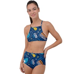 Seamless Pattern Vector Submarine With Sea Animals Cartoon High Waist Tankini Set by Pakemis