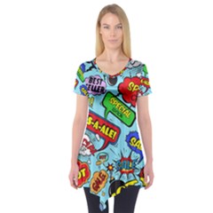 Comic Bubbles Seamless Pattern Short Sleeve Tunic  by Pakemis