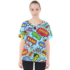 Comic Bubbles Seamless Pattern V-neck Dolman Drape Top by Pakemis