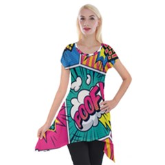 Comic Colorful Seamless Pattern Short Sleeve Side Drop Tunic by Pakemis