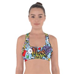 Graffiti Characters Seamless Patterns Cross Back Sports Bra by Pakemis