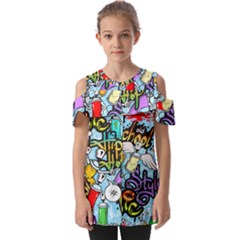 Graffiti Characters Seamless Patterns Fold Over Open Sleeve Top by Pakemis