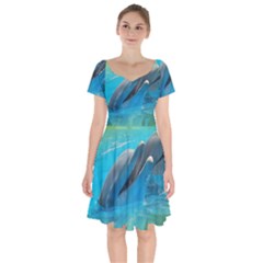 Beautiful Dolphins Short Sleeve Bardot Dress by Sparkle