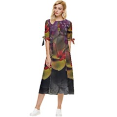 Beautiful Floral Bow Sleeve Chiffon Midi Dress by Sparkle