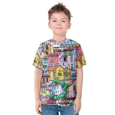 Menton Old Town France Kids  Cotton Tee by Pakemis