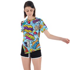 Comic Elements Colorful Seamless Pattern Asymmetrical Short Sleeve Sports Tee by Pakemis