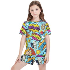 Comic Elements Colorful Seamless Pattern Kids  Tee And Sports Shorts Set by Pakemis