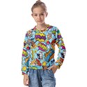 Comic Elements Colorful Seamless Pattern Kids  Long Sleeve Tee with Frill  View1