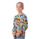 Comic Elements Colorful Seamless Pattern Kids  Long Sleeve Tee with Frill  View2