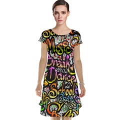 Graffiti Word Seamless Pattern Cap Sleeve Nightdress by Pakemis