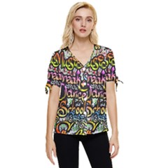 Graffiti Word Seamless Pattern Bow Sleeve Button Up Top by Pakemis