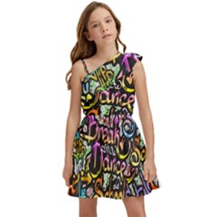 Graffiti Word Seamless Pattern Kids  One Shoulder Party Dress by Pakemis