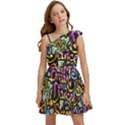 Graffiti Word Seamless Pattern Kids  One Shoulder Party Dress View1